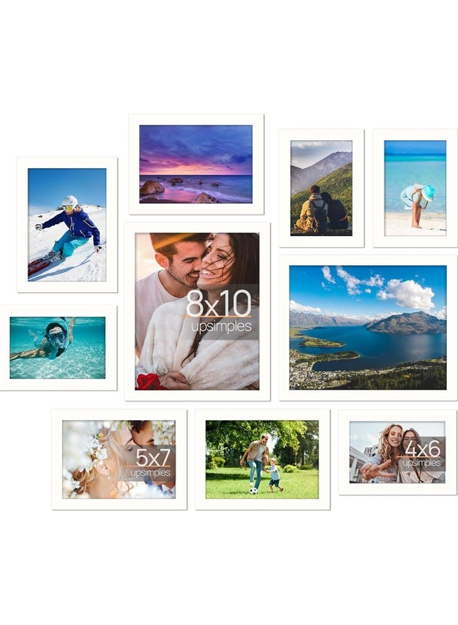 10 Pack Picture Frames Collage Wall Decor with Glass, Gallery Wall Frame Set for Wall Mounting or Tabletop Display, Multi Sizes Including 8x10, 5x7, 4x6 Family Photo Frames (White) - Image 1